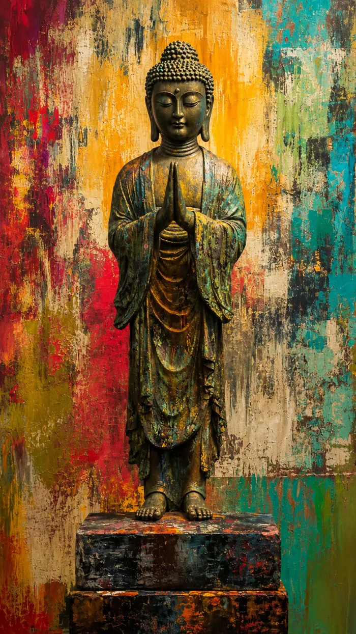 Standing Bronze Buddha Abstract Background Canvas wall art print | PrintPosters.in