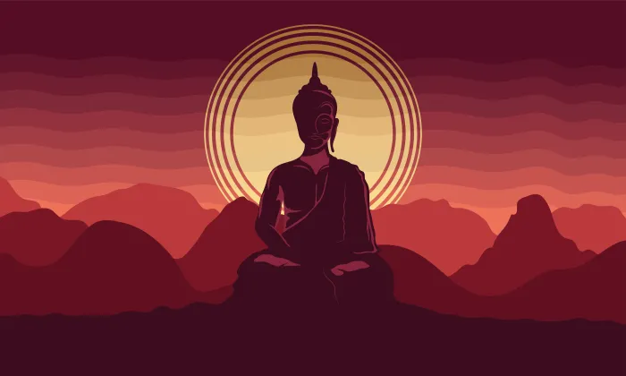 Sunset Buddha Silhouette Vector Canvas wall art print | PrintPosters.in