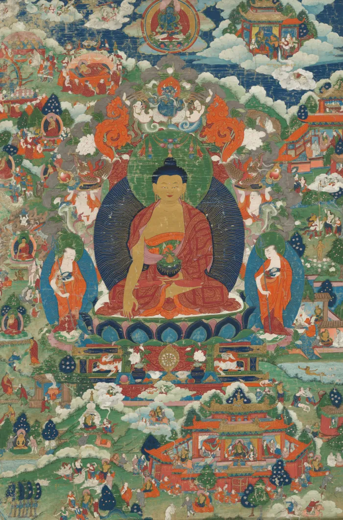 Traditional Tibetan Shakyamuni Buddha Thangka wall art print | PrintPosters.in