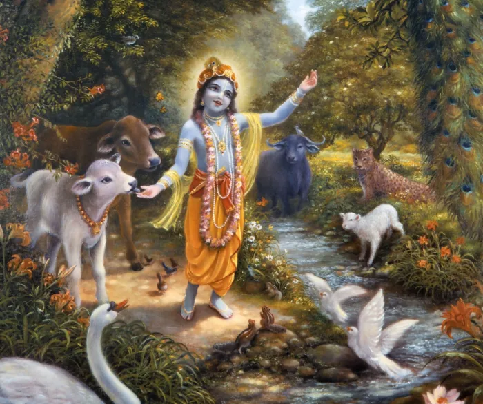 Krishna on Yamuna River Bank Canvas