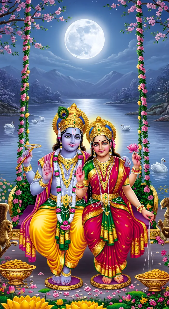 Lakshmi Vishnu Celestial Bliss on Swing