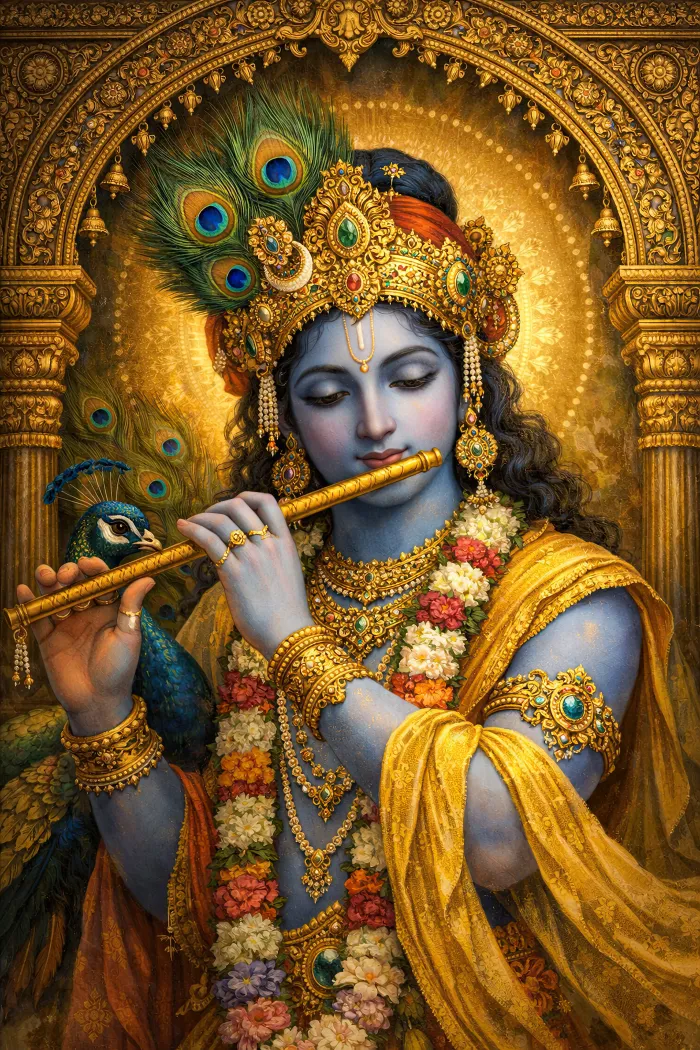 Lord Krishna with Peacock Feather Crown Art