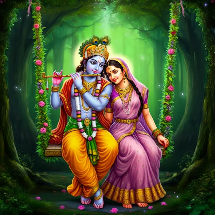 Ornate Radha Krishna Divine Couple Traditional Poster