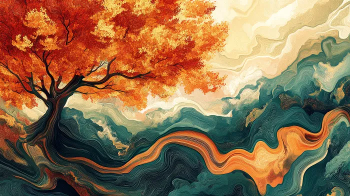 Swirling Autumn Tree Abstract Landscape