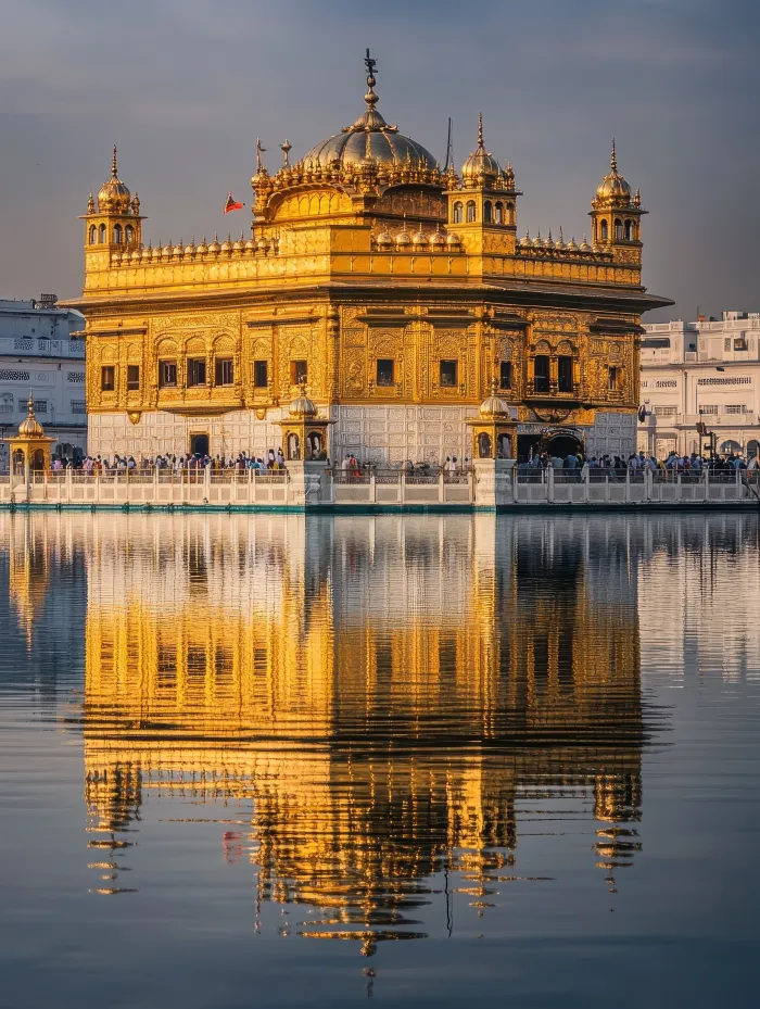 Serene Golden Temple Reflection Canvas