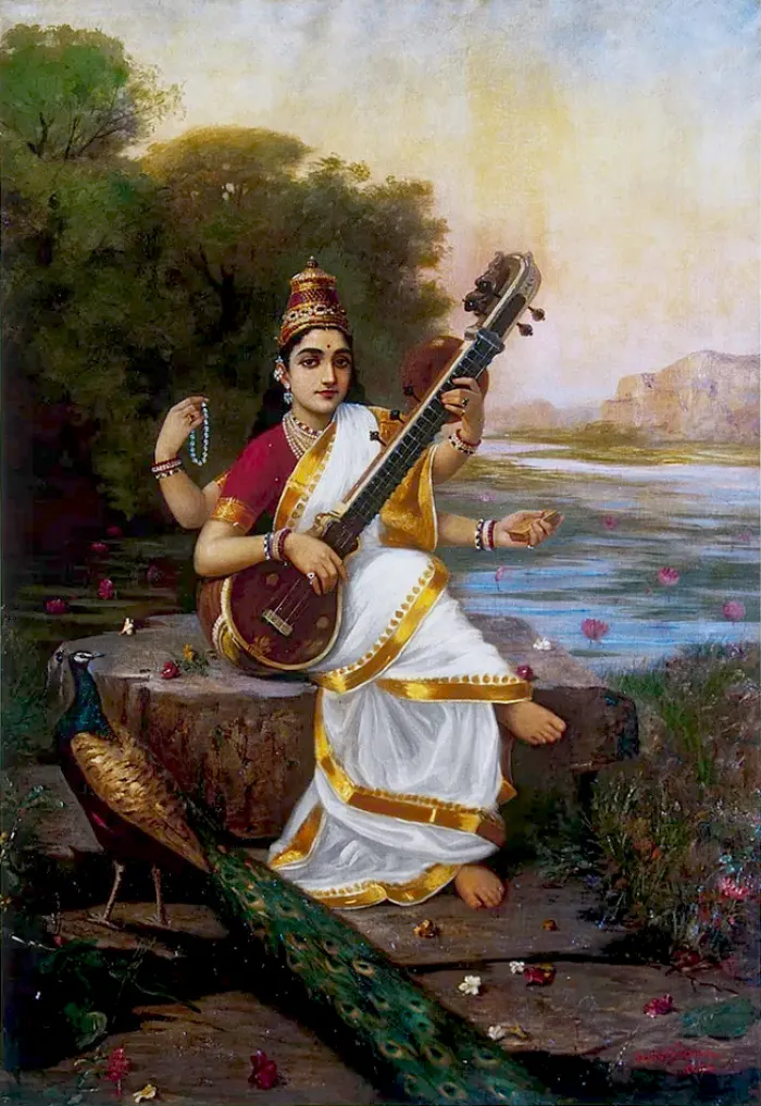 Classic 1896 Goddess Saraswati Ravi Varma Canvas | PrintPosters.in
