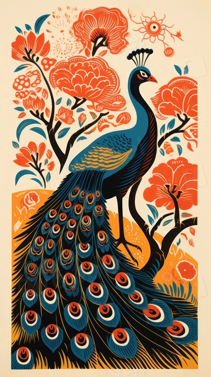 Indian Peacock Floral Art Print Canvas wall art print | PrintPosters.in