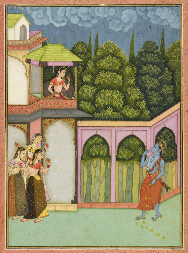 Krishna Approaches Radha Miniature Canvas wall art print | PrintPosters.in
