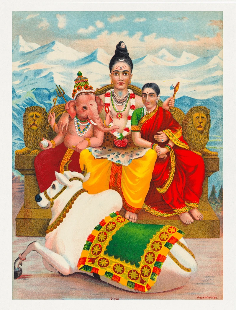 Shri Shankara Shiva Holy Family Vintage Canvas wall art print | PrintPosters.in
