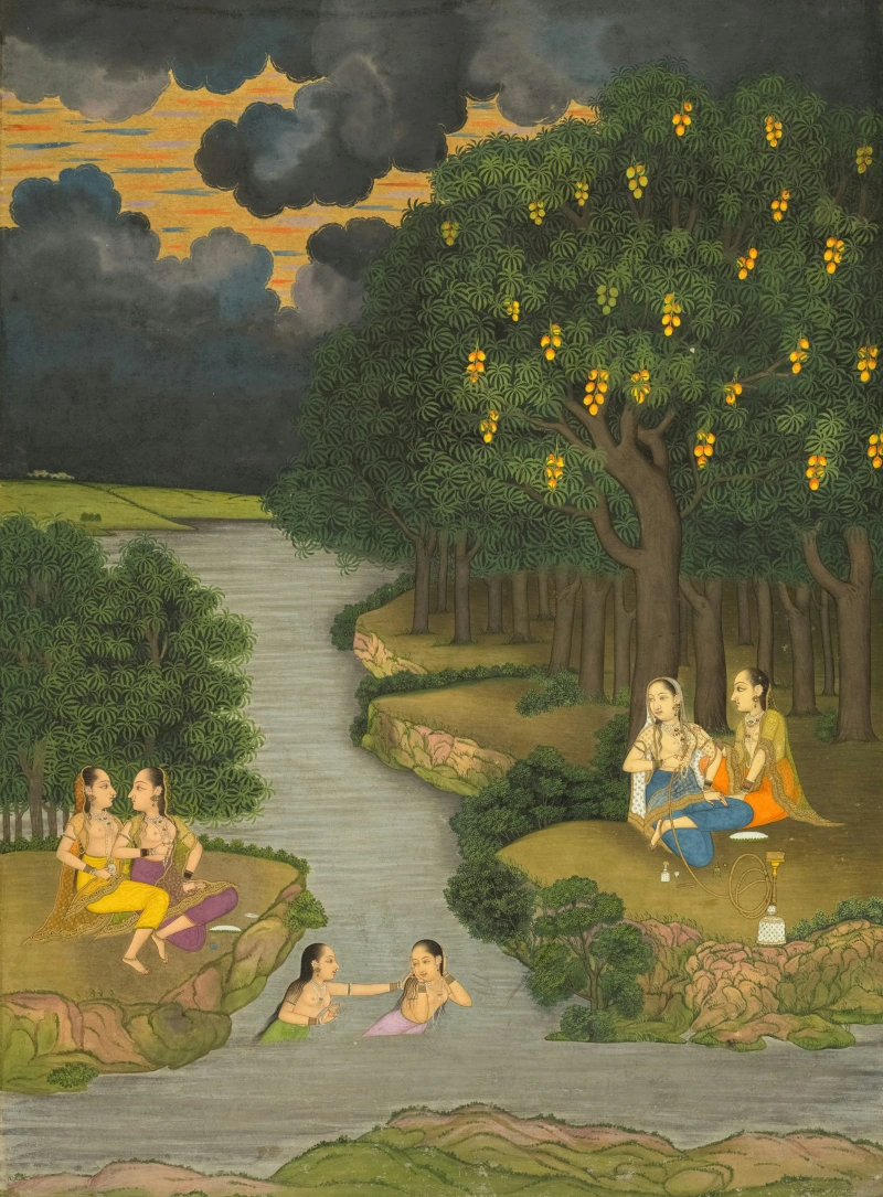 Women by the River under Stormy Sky Canvas wall art print | PrintPosters.in