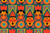 Vibrant African Mask Pattern Canvas Print wall art print | PrintPosters.in