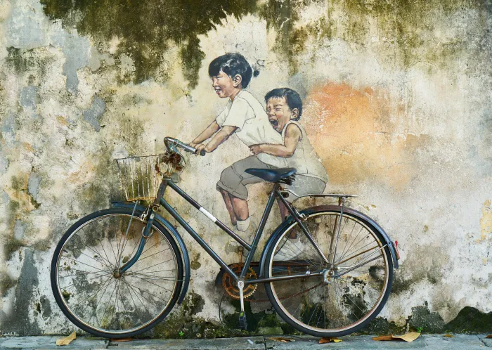 Children on Bicycle Street Art Canvas Print wall art print | PrintPosters.in