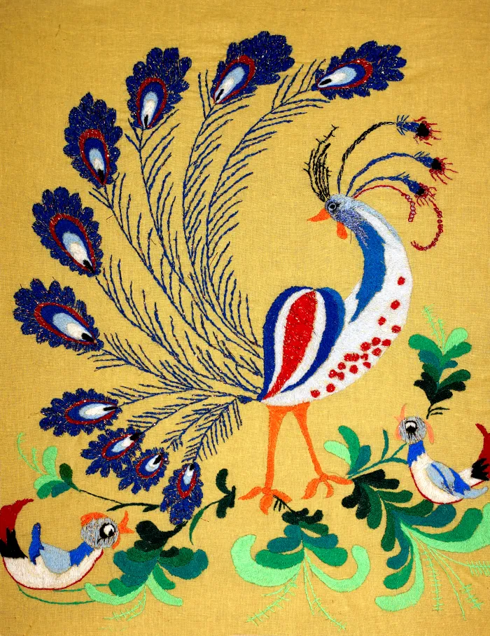 Folk Art Peacock Embroidery Canvas Print wall art print | PrintPosters.in