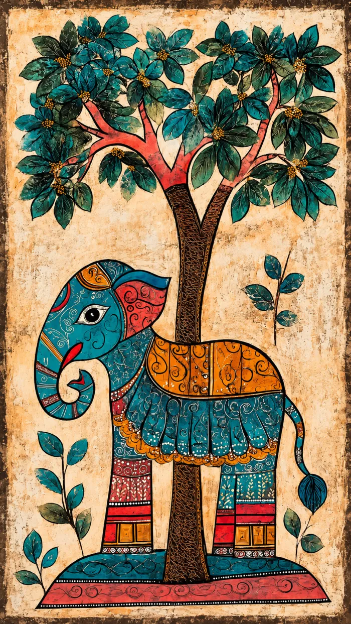 Madhubani Style Elephant Painting Canvas wall art print | PrintPosters.in