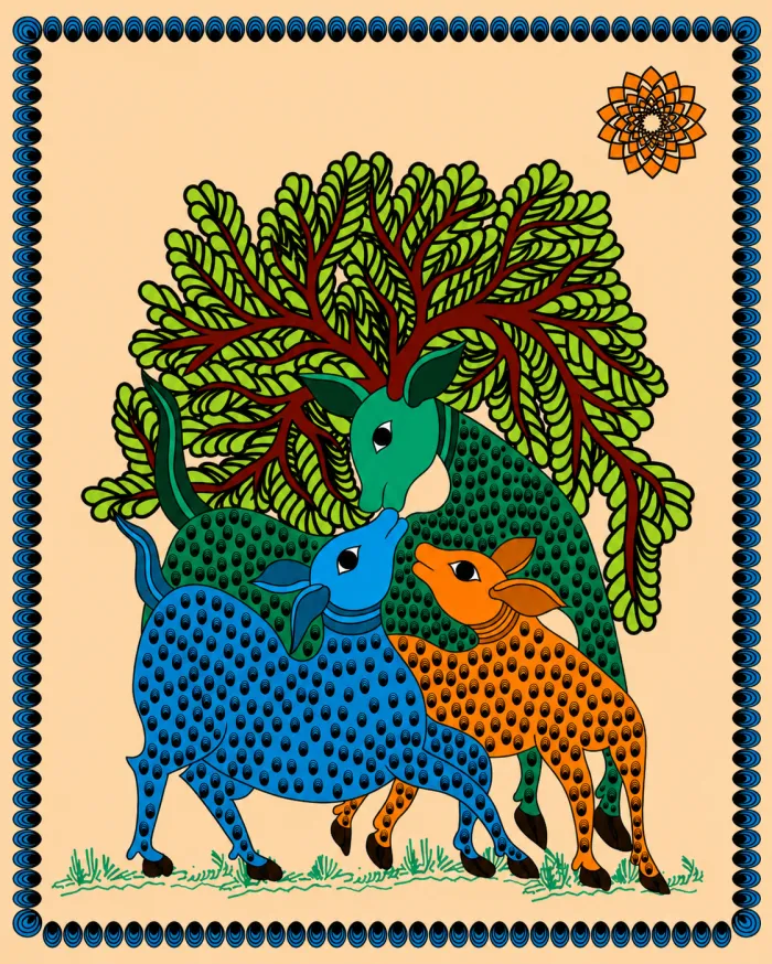 Colorful Madhubani Deer Painting Canvas wall art print | PrintPosters.in