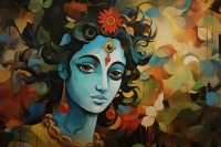 Vibrant Blue Krishna Portrait Canvas Print wall art print | PrintPosters.in