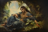 Serene Krishna in Forest Meditation Canvas wall art print | PrintPosters.in