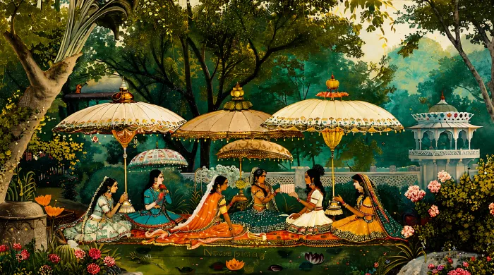 Royal Women Under Parasols Garden Canvas wall art print | PrintPosters.in