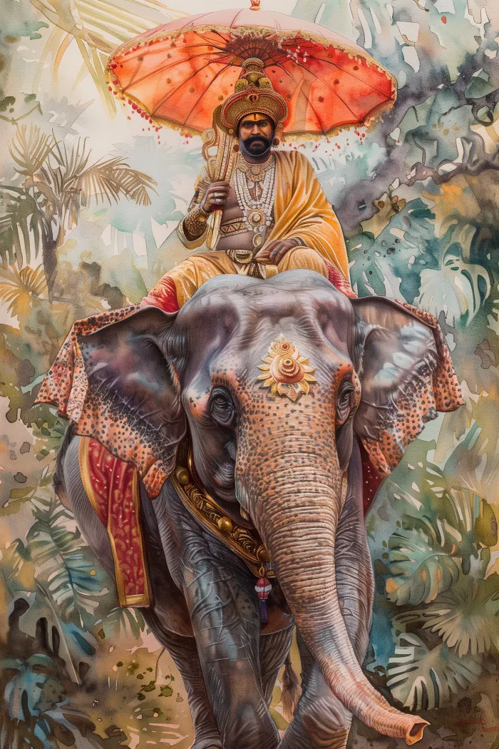 Royal Indian Elephant Rider Watercolor Canvas wall art print | PrintPosters.in