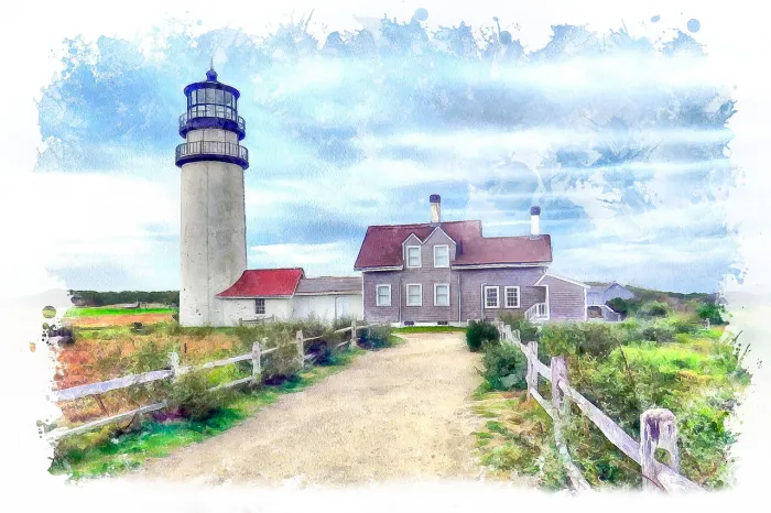 Watercolor Coastal Lighthouse Landscape Canvas wall art print | PrintPosters.in