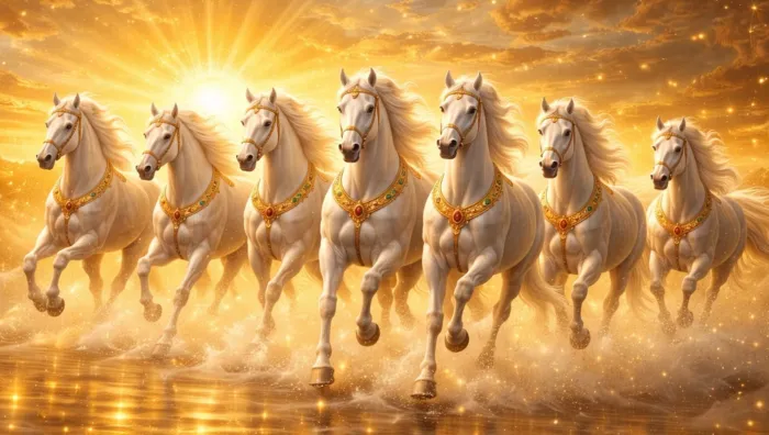 Lucky 7 White Horses Galloping Art | PrintPosters.in