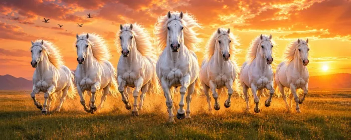 Ultra HD Seven Running Horses Panoramic Print | PrintPosters.in