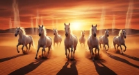 Seven White Horses in Desert Sunset | PrintPosters.in
