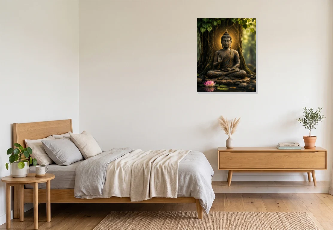 Bedroom mockup with artwork