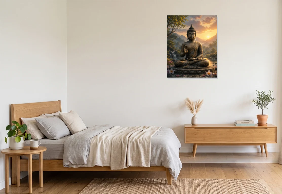 Bedroom mockup with artwork