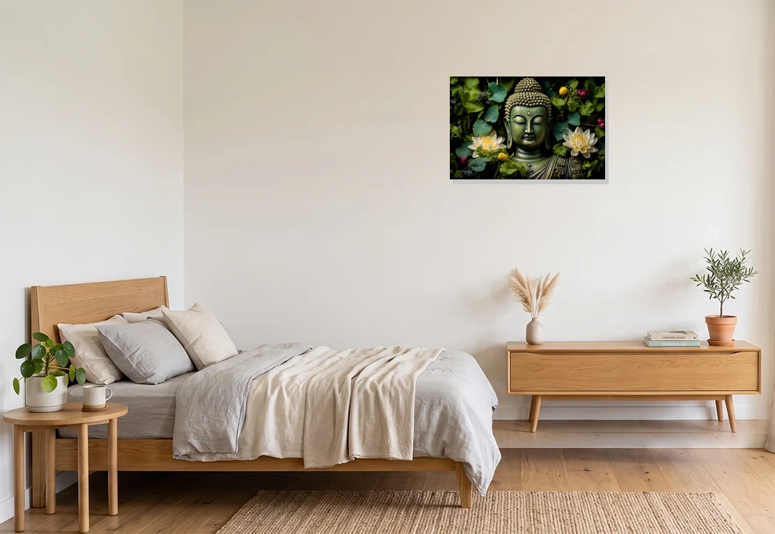 Bedroom mockup with artwork