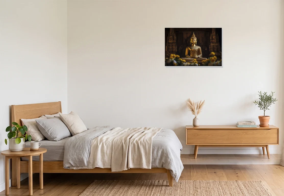 Bedroom mockup with artwork