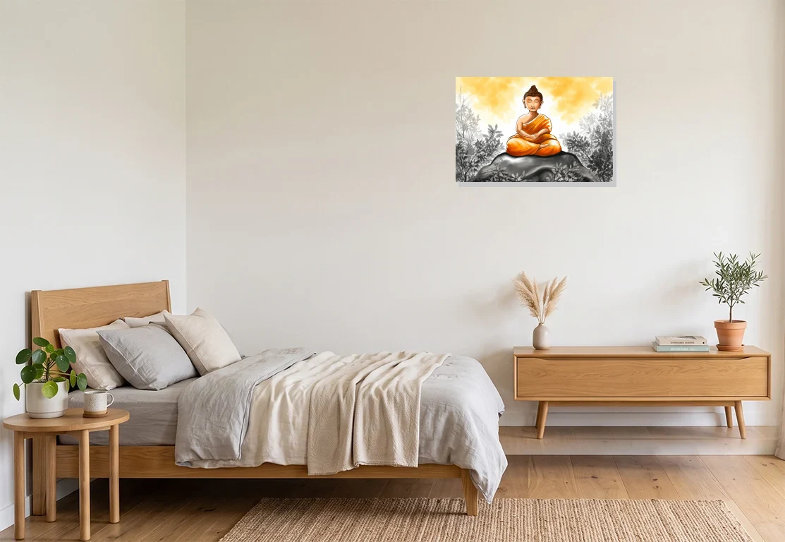 Bedroom mockup with artwork