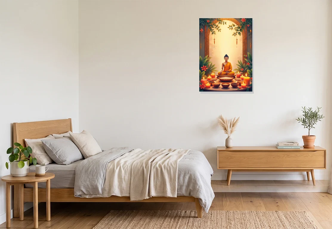 Bedroom mockup with artwork