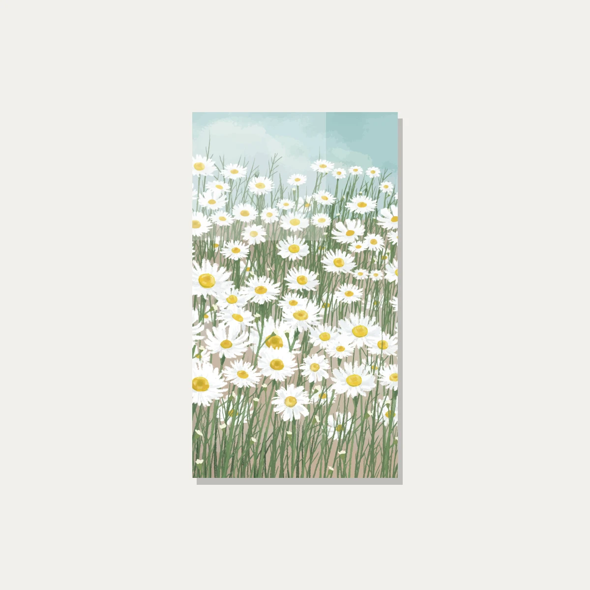 Impressionistic painterly illustration of a dense field of blooming white daisies under a light blue sky. — acrylic preview | PrintPosters.in