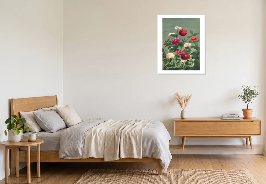 Bedroom mockup with artwork