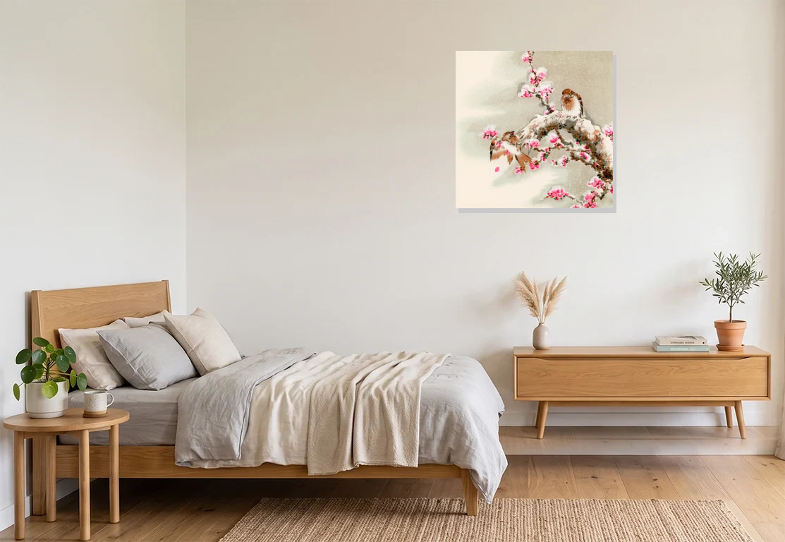 Bedroom mockup with artwork