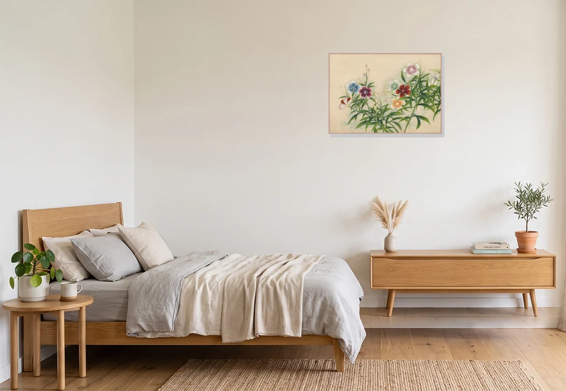 Bedroom mockup with artwork