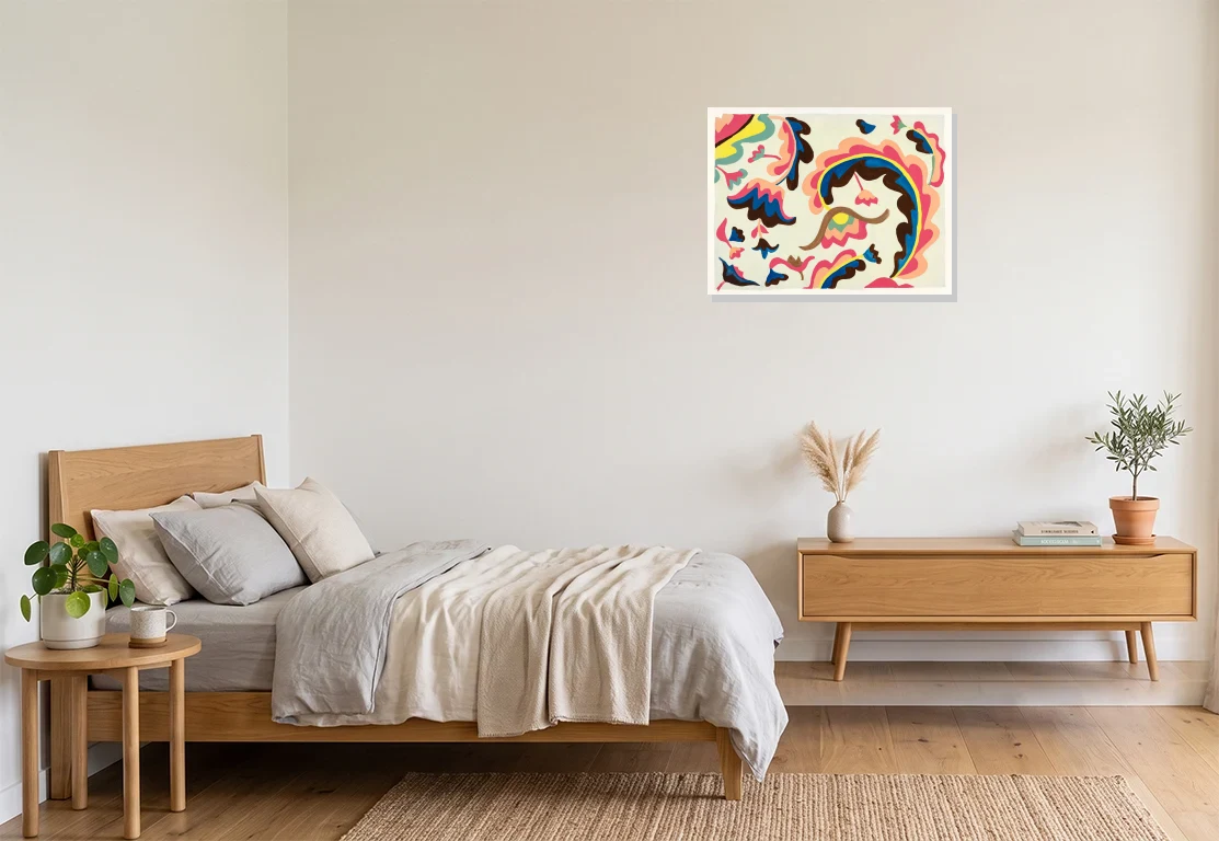 Bedroom mockup with artwork