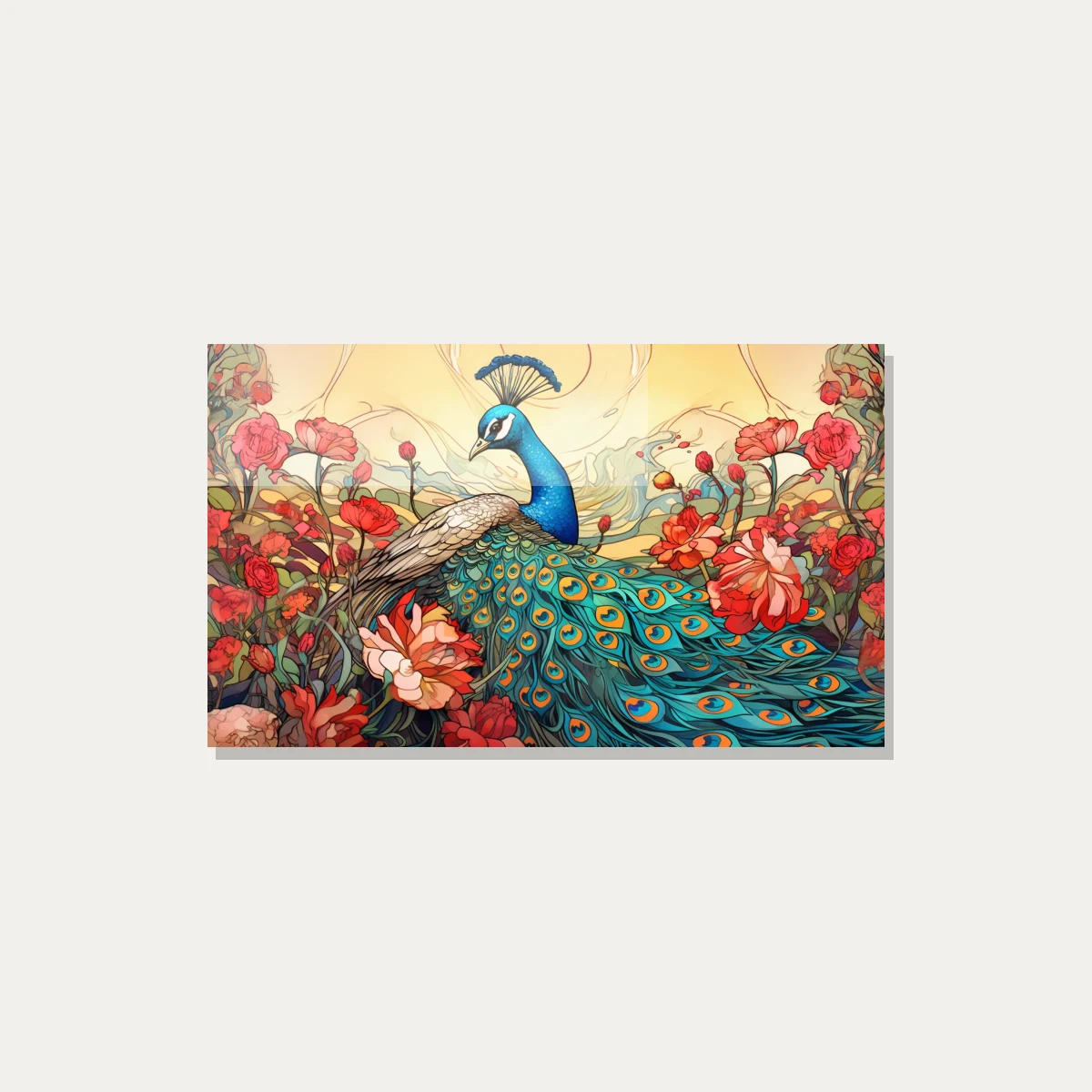 Art Nouveau Peacock and Roses Canvas Print wall art print — acrylic preview | PrintPosters.in