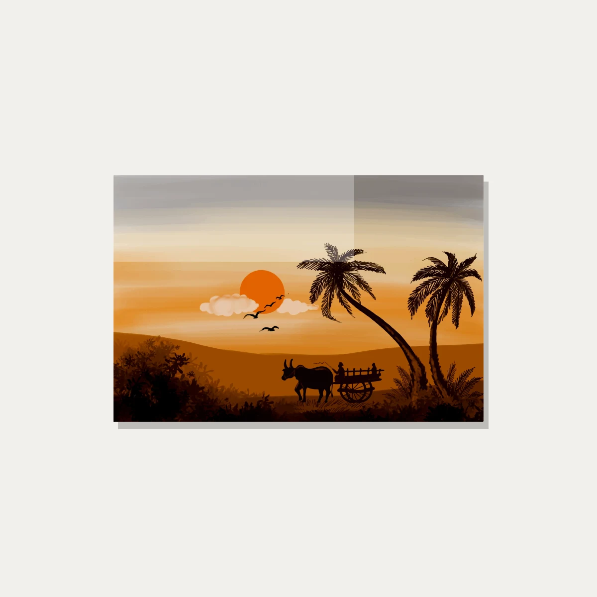 Elegant Palm Tree Sunset Landscape Canvas wall art print — acrylic preview | PrintPosters.in