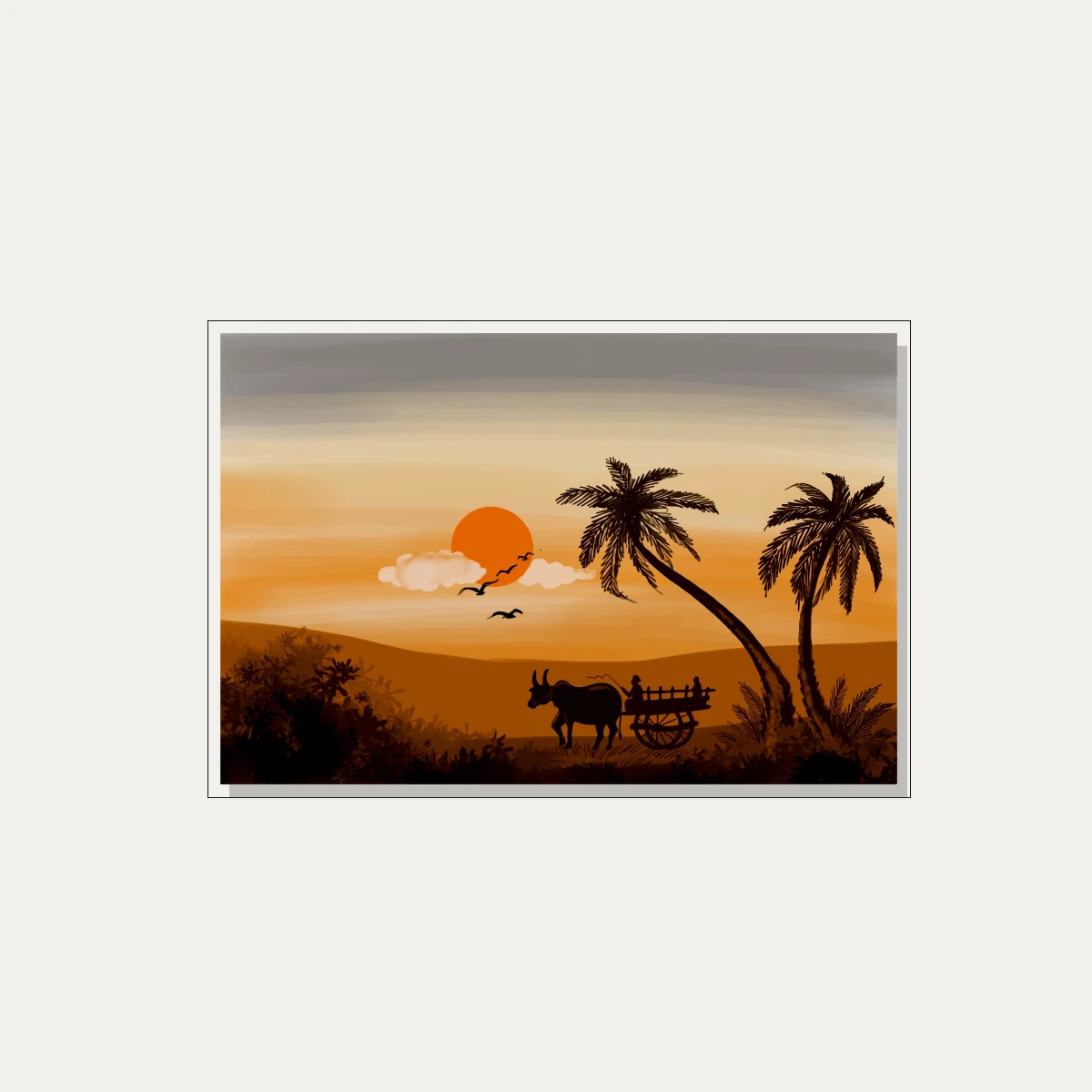 Elegant Palm Tree Sunset Landscape Canvas wall art print — floater frame preview | PrintPosters.in