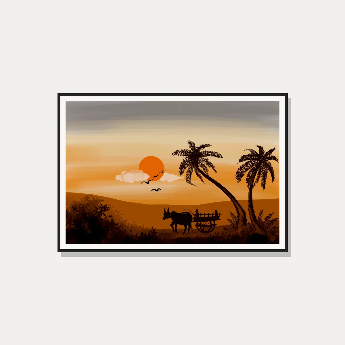 Elegant Palm Tree Sunset Landscape Canvas wall art print — photo frame preview | PrintPosters.in