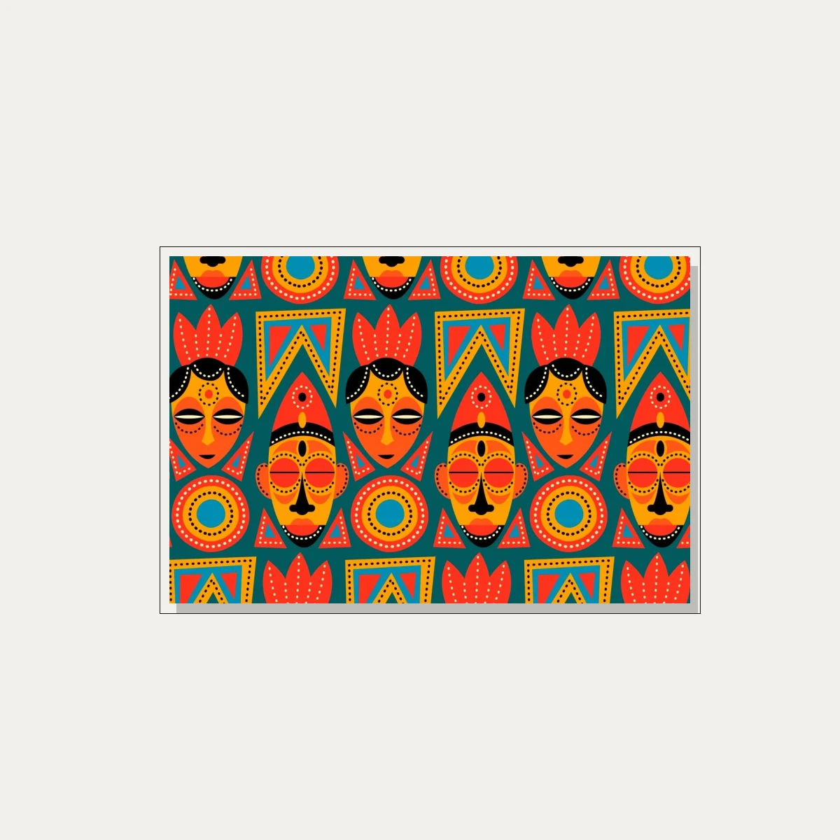 Vibrant African Mask Pattern Canvas Print wall art print — floater frame preview | PrintPosters.in