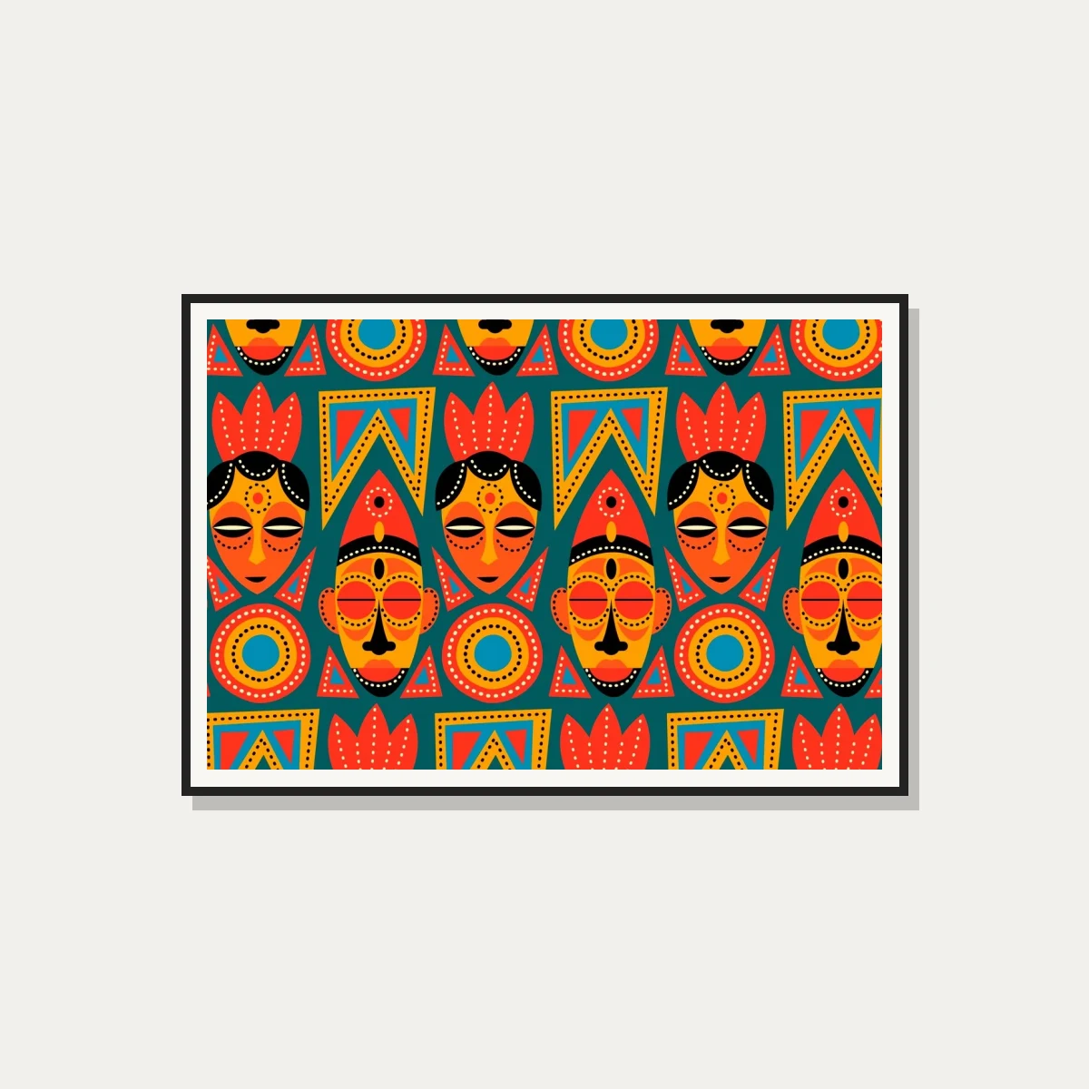 Vibrant African Mask Pattern Canvas Print wall art print — photo frame preview | PrintPosters.in