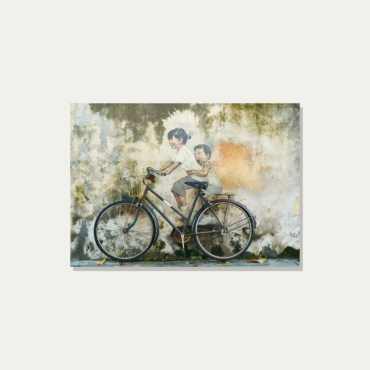 Children on Bicycle Street Art Canvas Print wall art print — acrylic preview | PrintPosters.in