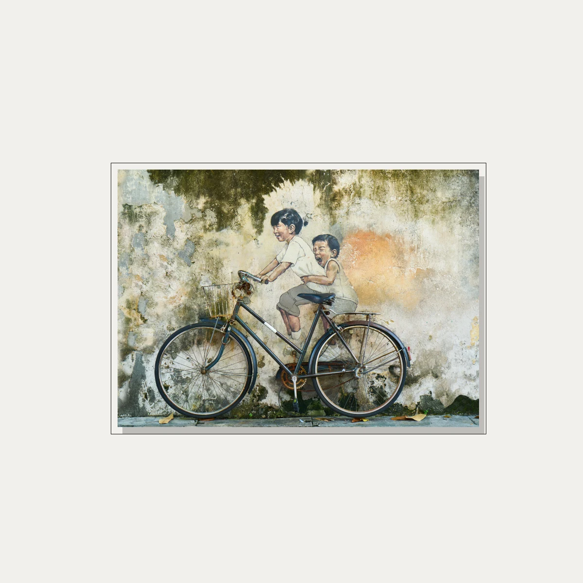Children on Bicycle Street Art Canvas Print wall art print — floater frame preview | PrintPosters.in