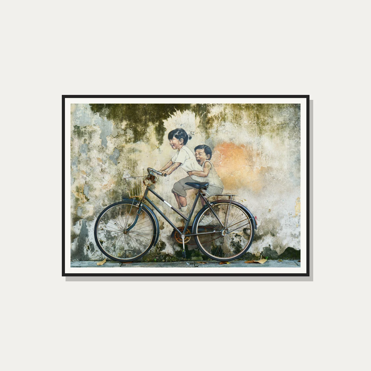 Children on Bicycle Street Art Canvas Print wall art print — photo frame preview | PrintPosters.in