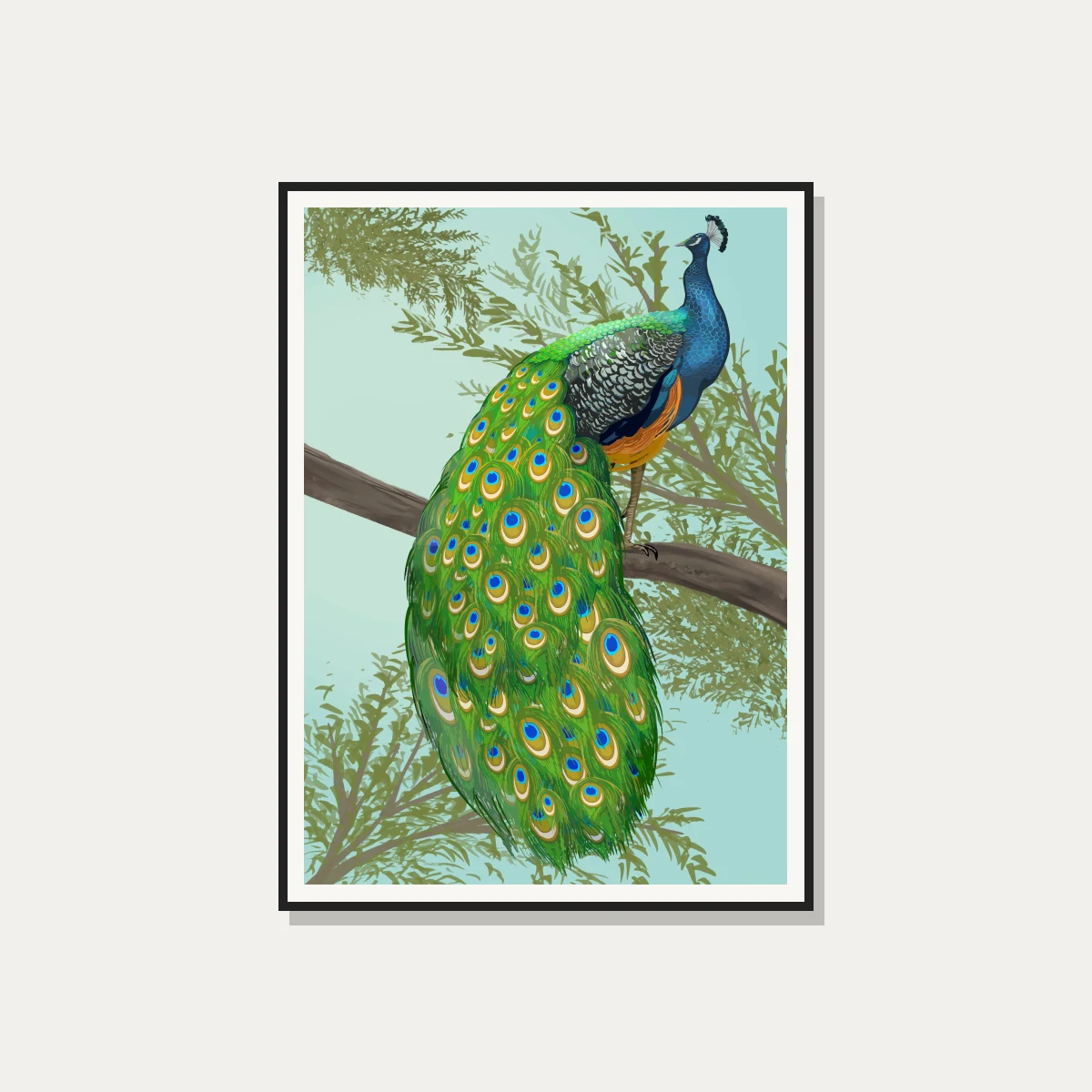 Elegant Hand-Drawn Peacock Canvas Print wall art print — photo frame preview | PrintPosters.in