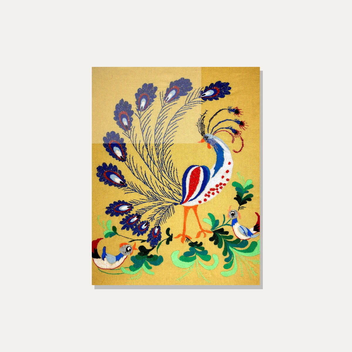 Folk Art Peacock Embroidery Canvas Print wall art print — acrylic preview | PrintPosters.in