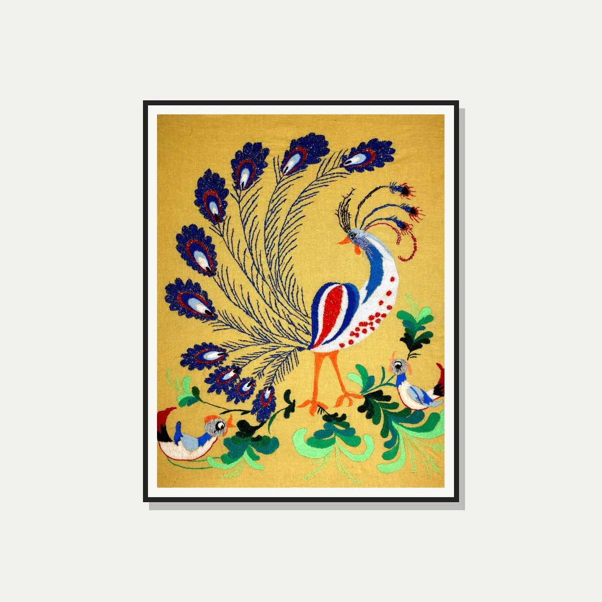 Folk Art Peacock Embroidery Canvas Print wall art print — photo frame preview | PrintPosters.in
